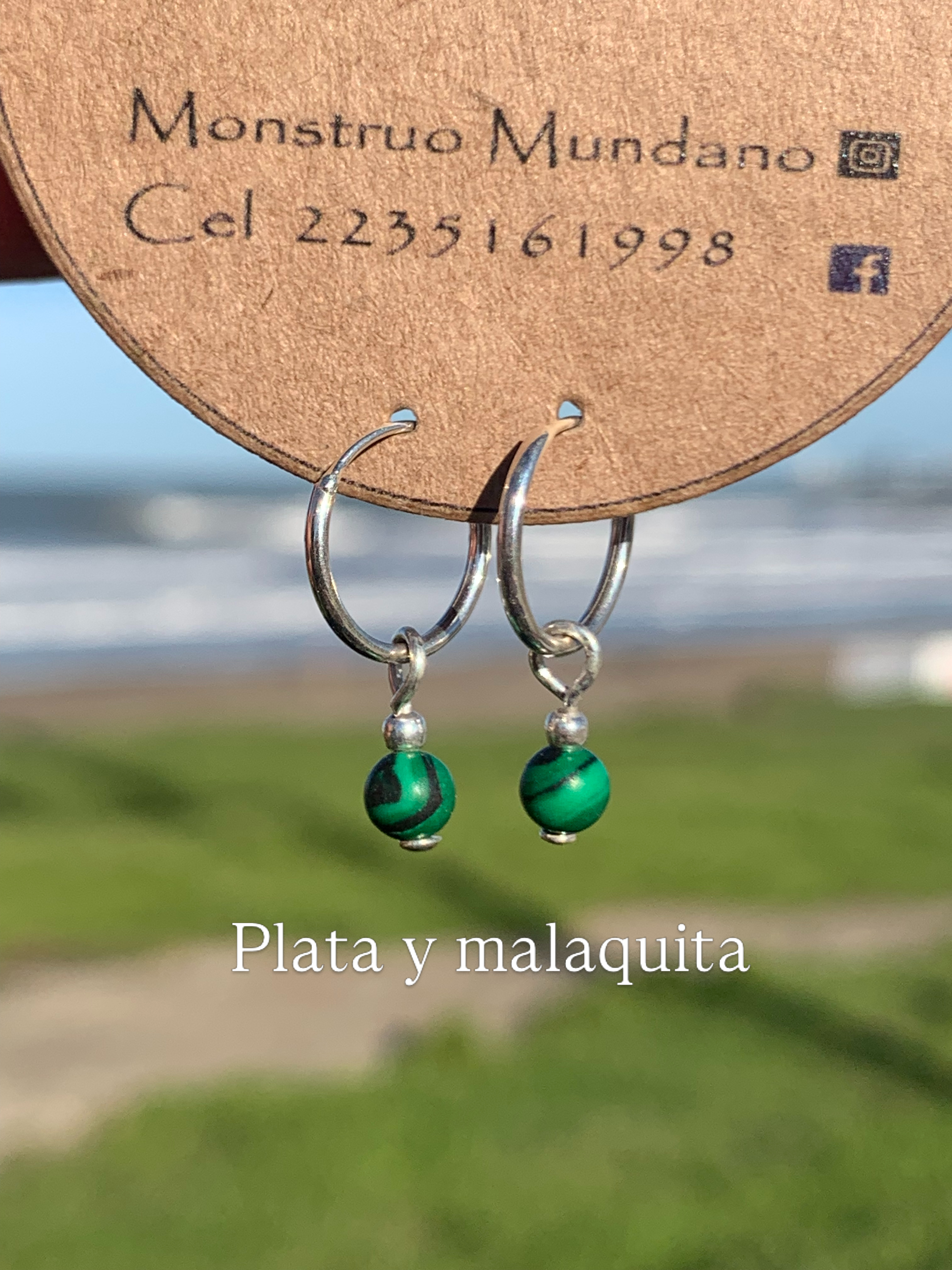 Argollitas plata y malaquita